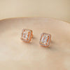 Halo Emerald Cut Solitaire Rose Gold Plated Sterling Silver Earrings