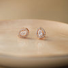 Halo Pear Rose Gold Plated  Solitaire Sterling Silver Earrings