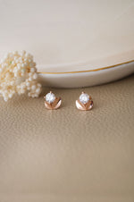 Leafy Solitaire Rose Gold Plated Sterling Silver Stud Earrings