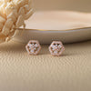 Hexagon With A Flower Rose Gold Plated Sterling Silver Stud Earrings