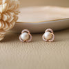 Pearl Enclosed Flower Rose Gold Plated Sterling Silver Stud Earrings