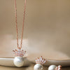 Pearl With A Crown Rose Gold Plated Sterling Silver Pendant Set