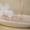 Halo Flower Rose Gold Plated Sterling Silver Pendant Set