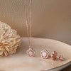 Mother Of Pearl Flower Rose Gold Plated Sterling Silver Pendant Set