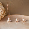 Pearl Enclosed Flower Rose Gold Plated Sterling Silver Pendant Set