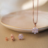 Floral Cluster Rose Gold Plated Sterling Silver Pendant Set