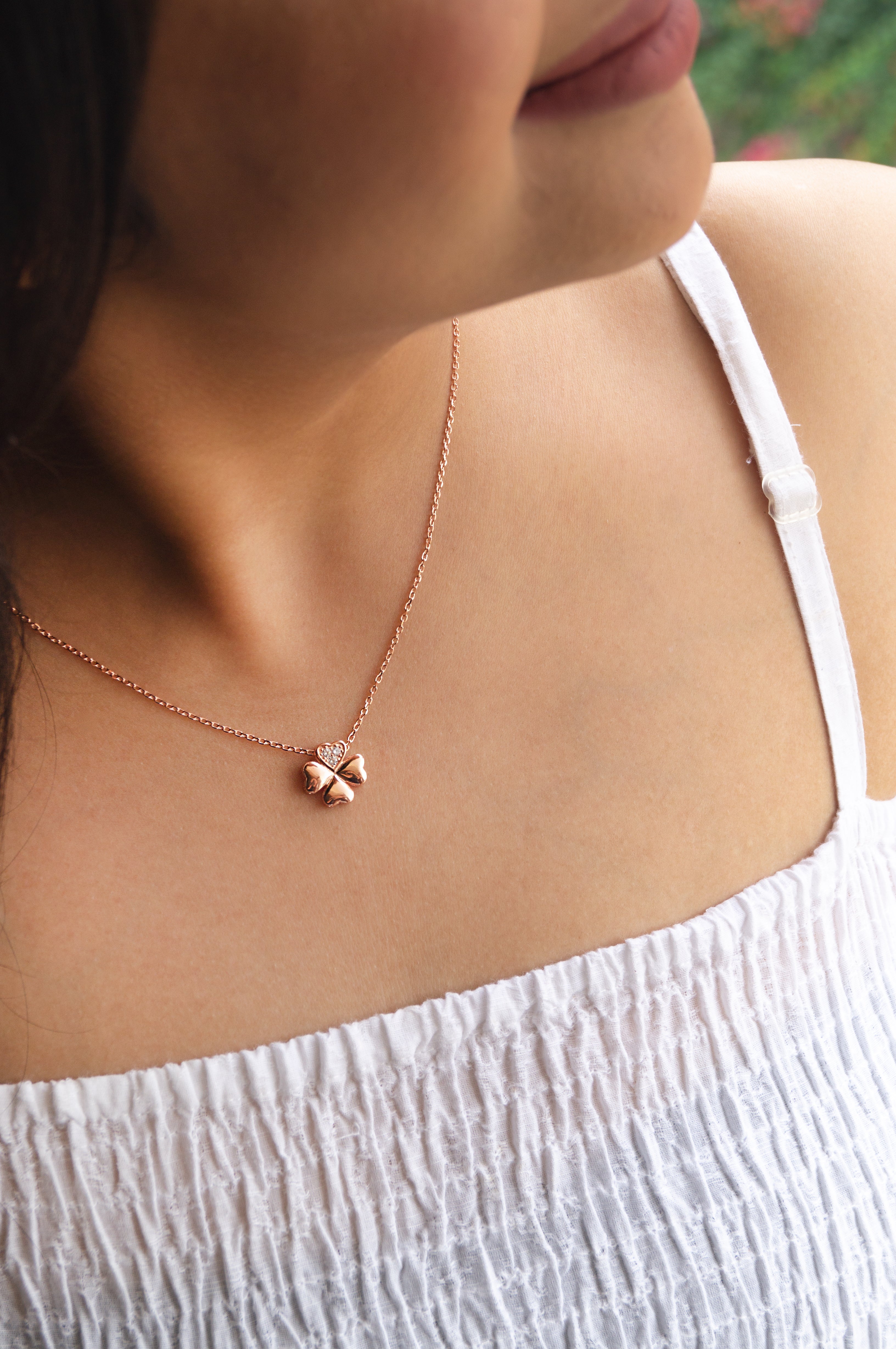 Good Luck Clover Sterling Silver Pendant Chain Necklace