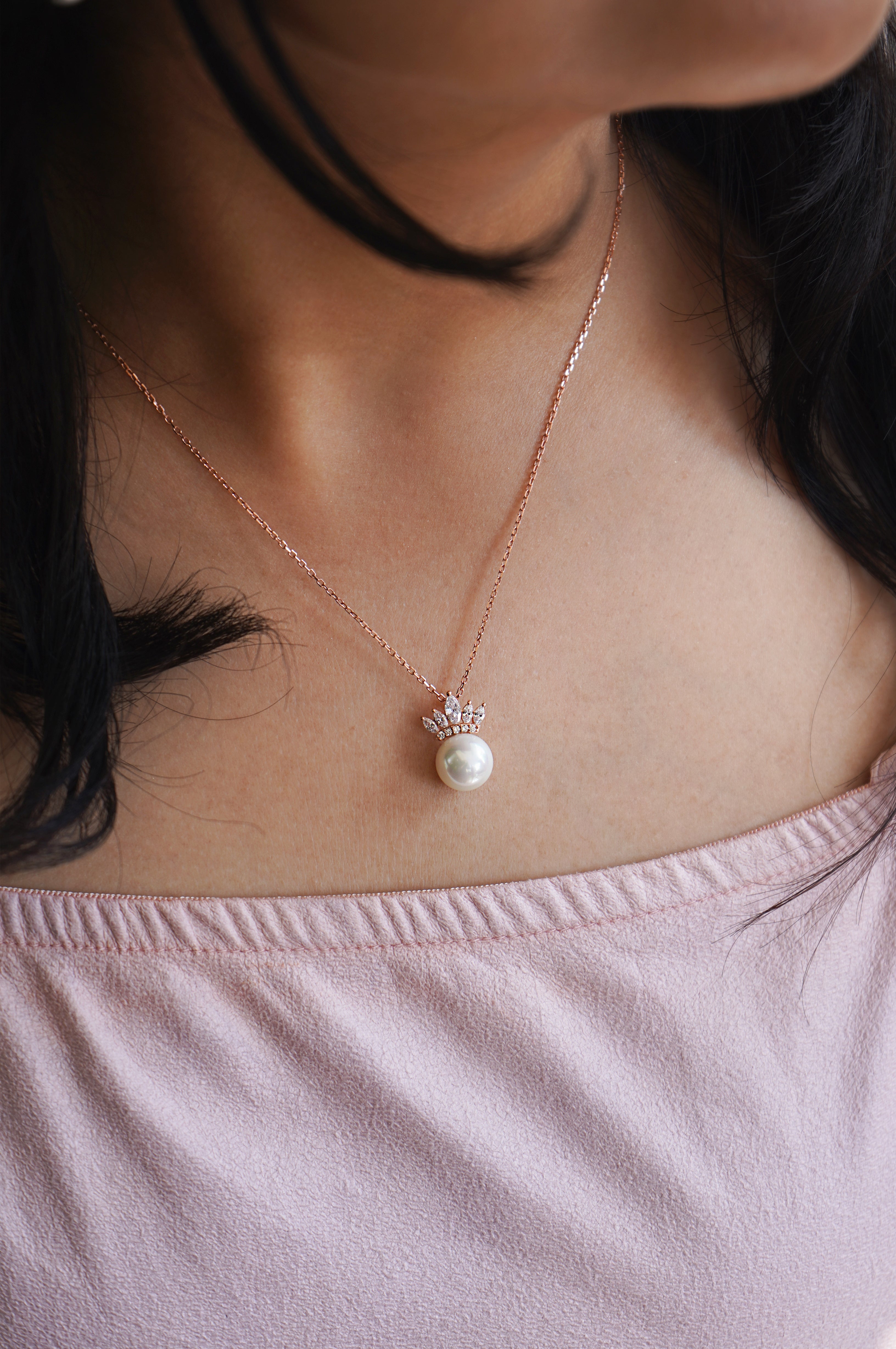 thumbnail image 2 of Silver Plated Pearl & Crown Pendant Necklace For Women - Love Gift Idea 2 of 6