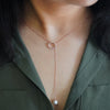 Adjustable Pearl With Circle Rose Gold Plated Sterling Silver Lariat Necklace