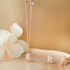 Mysterical Rectangle Solitaire Rose Gold Plated Sterling Silver Necklace Set