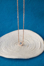 Evil Eye Round Hand-Painted Delicate Rose Gold Plated Sterling Silver Chain Necklace