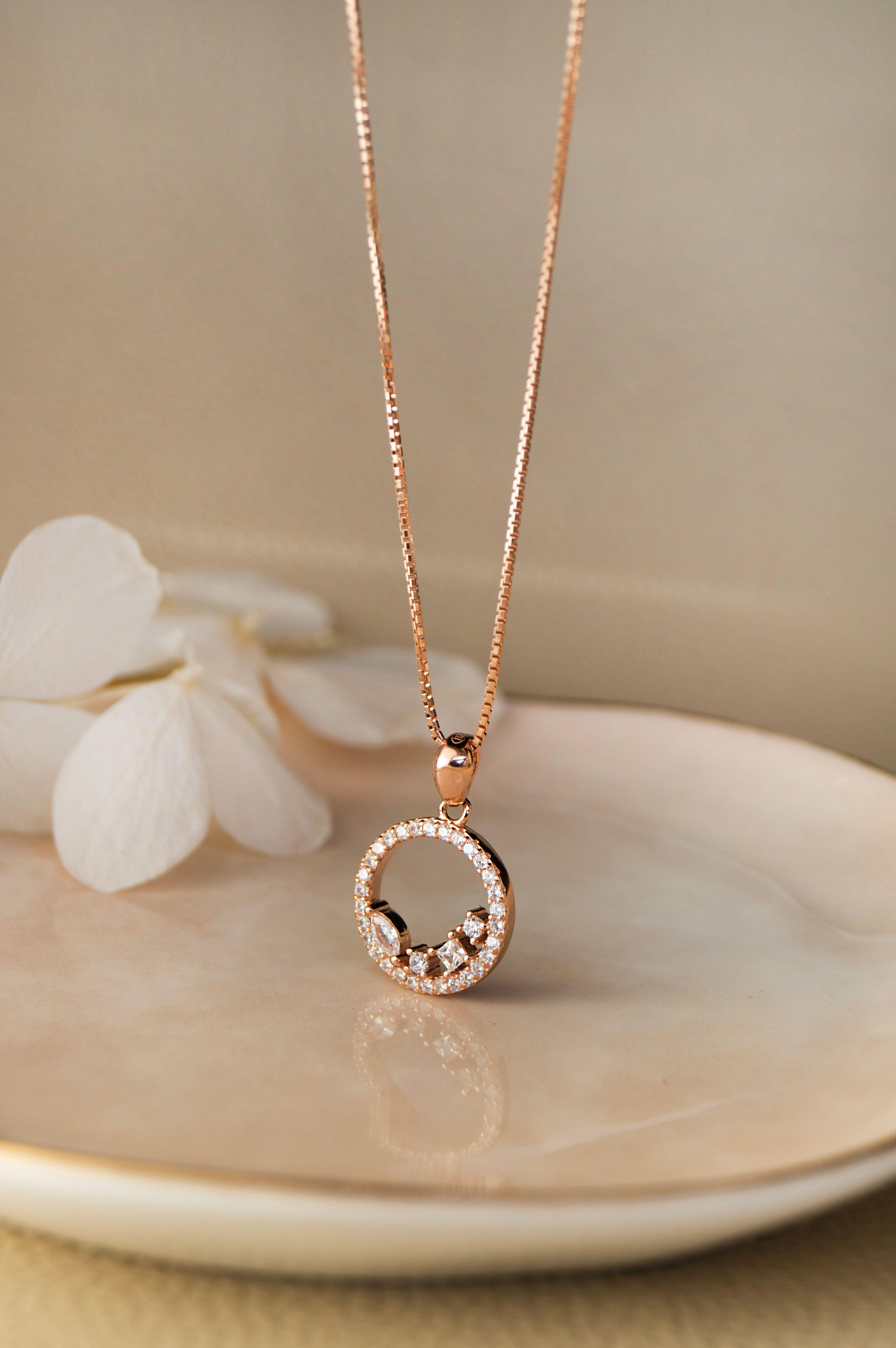 925 Sterling Silver Karma Circle Pendant Necklace – Rose Gold Plated – 18 Inch Chain