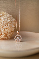 Hexagon With A Flower Rose Gold Plated Sterling Silver Pendant
