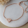 Sparkling Checkered Heart Rose Gold Plated Sterling Silver Pull Chain Bracelet