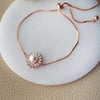 Pearl Baguette Rays Rose Gold Plated Sterling Silver Pull Chain Bracelet