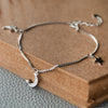 Stars And Moon Charms Sterling Silver Chain Bracelet