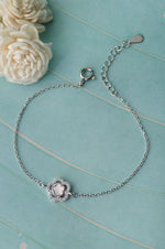 Mother Of Pearl Flower Sterling Silver Chain Bracelet
