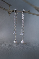 Two Way Chain Pearl Sterling Silver Dangler Earrings
