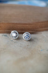 Halo Solitaire Sterling Silver Stud Earrings