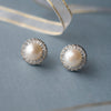 Royal Pearl Baguette Statement Sterling Silver Stud Earrings