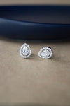 Halo Pear Solitaire Sterling Silver Stud Earrings