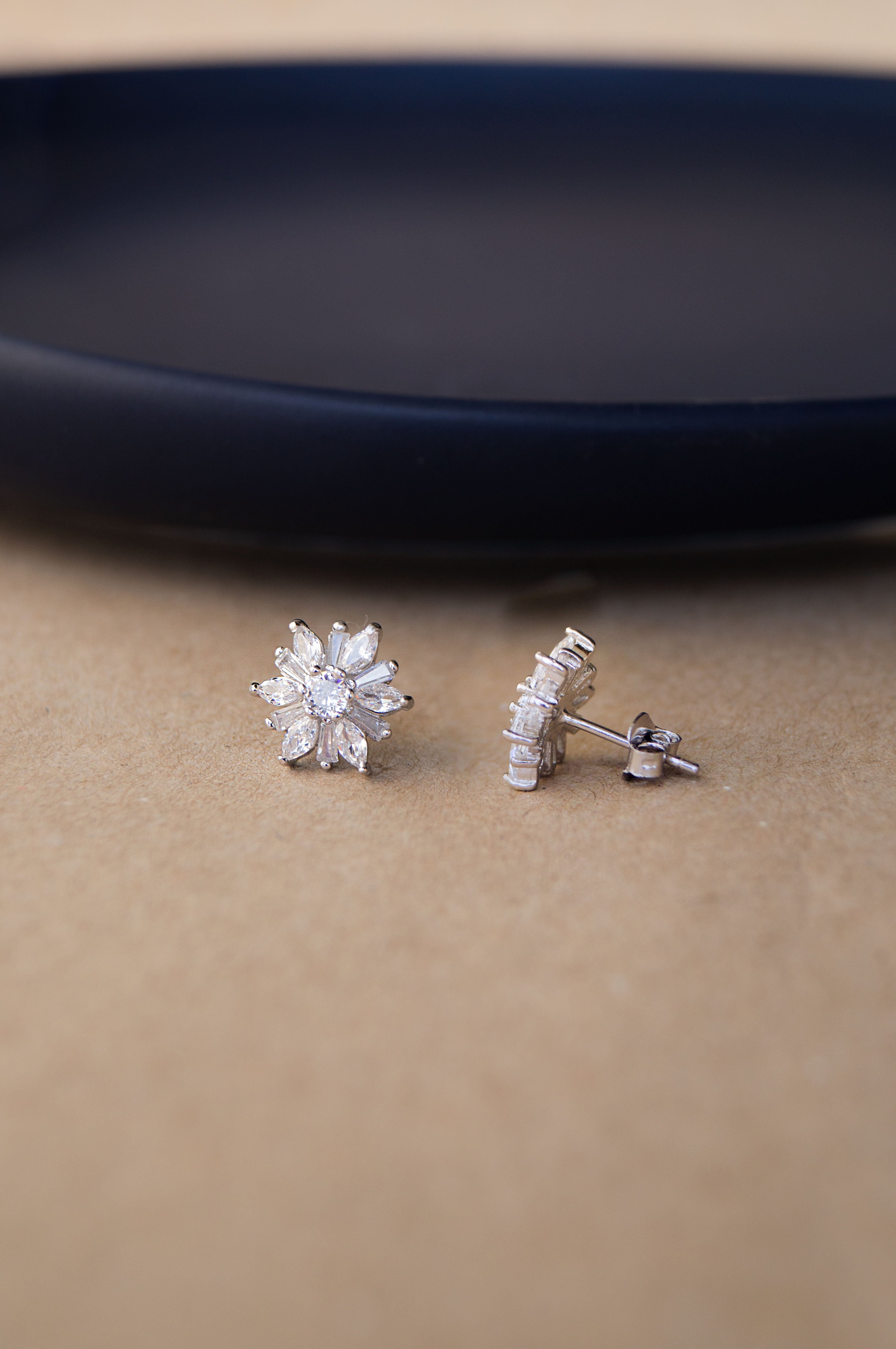 Faith Sterling Silver Sterling Silver Yellow Gold CZ Claw Set 6 Petal Flower  Cluster 7 x 7mm Stud Earrings  Jewellery from Faith Jewellers UK