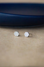 Sparkling Hexagon Sterling Silver Stud Earrings