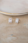 Mysterical Rectangle Solitaire Sterling Silver Stud Earrings