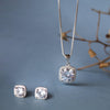 Brilliant Square Solitaire Sparkle Sterling Silver Pendant Set