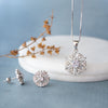 Radiant Floral Solitaire Sterling Silver Pendant Set