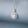 Double Halo Solitaire Sterling Silver Pendant Necklace