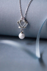 Pearl Encrusted Crown Sterling Silver Pendant Chain Necklace