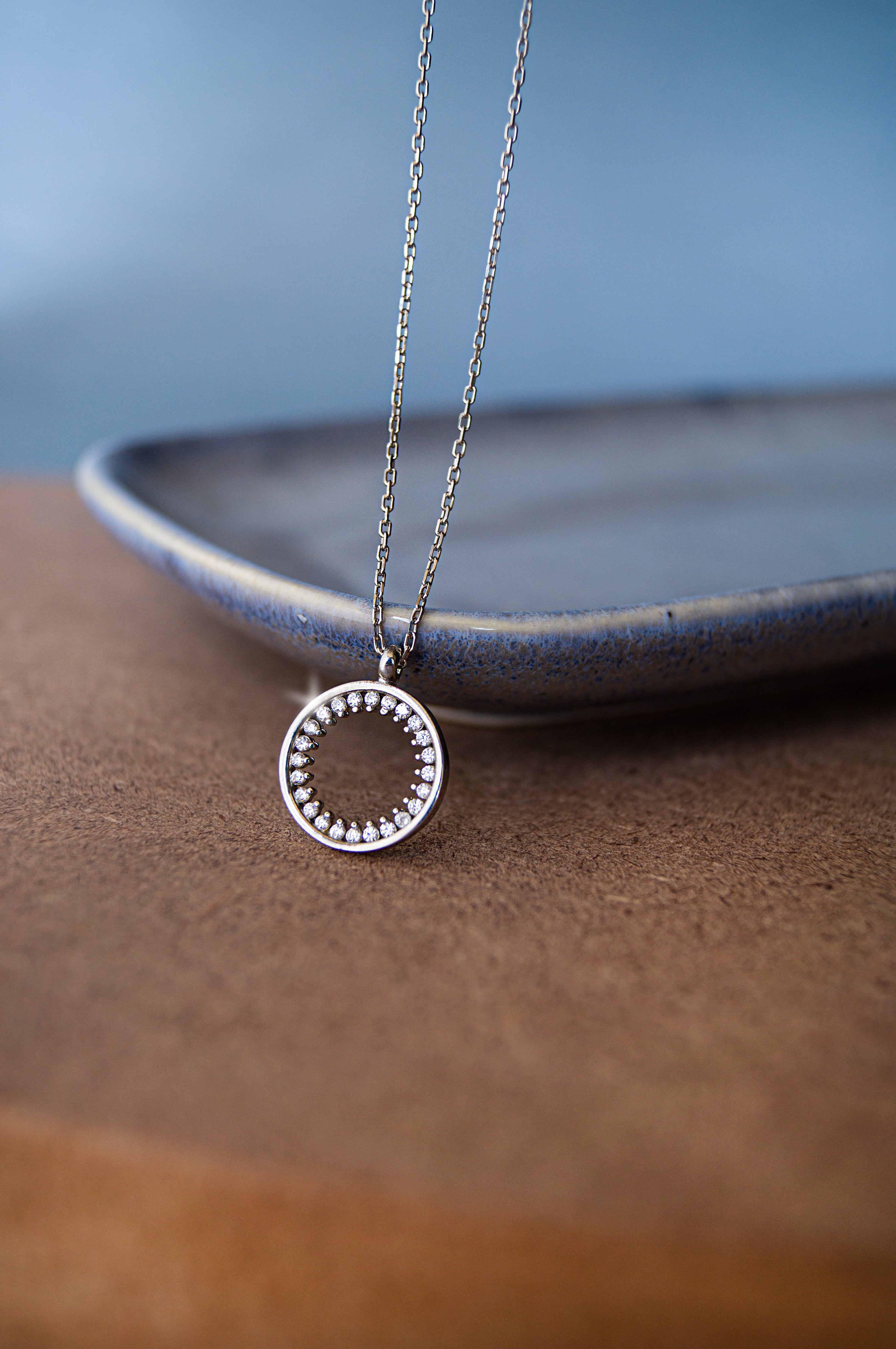 Round & Pear-Shaped Diamond Circle Pendant Necklace - Nuha Jewelers