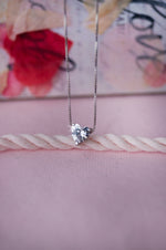 Solitaire Heart Sterling Silver Pendant Chain Necklace
