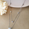 Halo Solitiare Two Layer Station Sterling Silver Charm Necklace