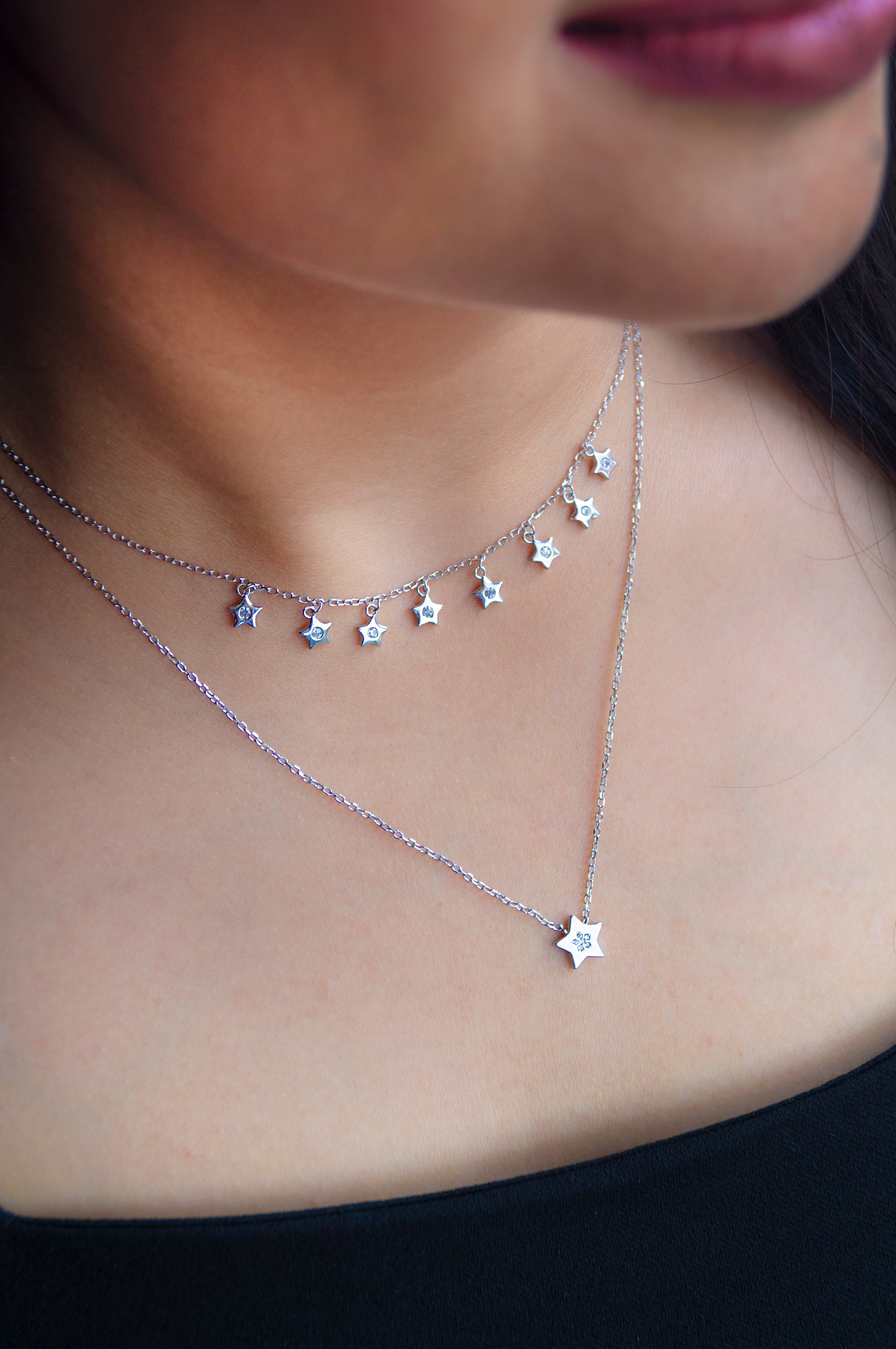 Buy Multilayer Starry Charm Delicate Sterling Silver Necklace by Mannash™ Jewellery