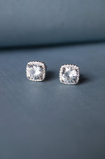 Brilliant Square Solitaire Sparkle Sterling Silver Earrings