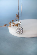 Radiant Floral Solitaire Sterling Silver Pendant With Chain