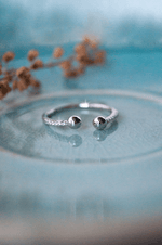 Dual Ball Rose Gold Plated Sterling Silver Open Ring