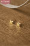 Clover Leaf Flower Gold Plated Mini Stud Earrings - Mannash